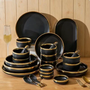 Nordic Phnom Penh Matte Black Top Grade Kitchen High Quality Royal Restaurant Party Ceramic Tableware Set Table Decorations