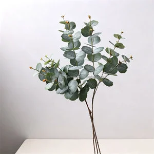 L-122 Wholesale 3-Fork Fake Eucalyptus Leaves Stems Real Touch Artificial Silver Dollar Floral Wedding Eco-Friendly