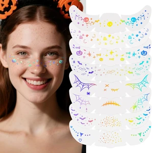 Custom Halloween Party Holographic Multicolor Glitter Face Tattoos Gold Star Temporary Freckles for Kids Women Made Paper