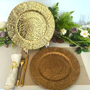 Plastic Charger Plates Leaf Patterns for Dining Tables Restaurants Hotels Weddings Parties and Decorative