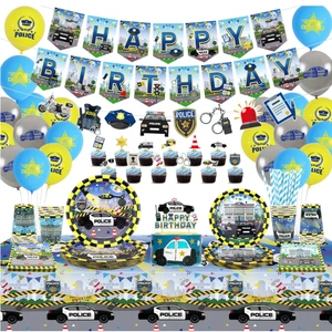 Police Birthday Party Disposable Tableware Set Plates Cups Napkins Straw Banner Garland Cake Toppers Balloon Tablecloth Supplies