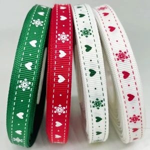 Custom Christmas Snow Tree Polyester Grosgrain Printed Ribbon With Bow for Gift Packing