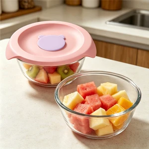 Stackable Round High Borosilicate Glass Lunch Box Leakproof Airtight Food Storage Bowl Lunch Box