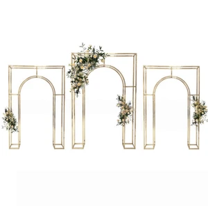 OUGE Golden Metal Classic Style Wedding Arch Backdrop Stand 5-6ft X 7-8ft Folding & Portable Wedding Event Decorations