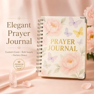 Prayer Journal Spiral Notebook White Peony Butterfly Watercolor Cover Gold Foil Title Silver Wire Bound Gift Bulk