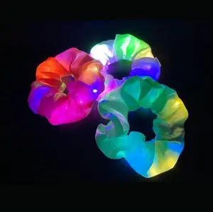 Fun Party Favors LED Hair Scrunchy Flashing Hair Bands for Women Girls Luminous Colorful Glow Hair Tie 3 Light Modes