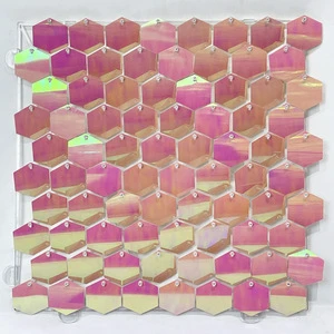 Rainbow Party Sequin Backdrop Glitter Hexagon 3d Shiny Shimmer Wall Sequin Panel for Wedding Birthday Holiday Party Decoration
