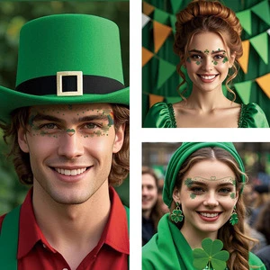 St Patrick's Day Fashionable Face Tattoo Sticker Waterproof Disposable Temporary Eye Makeup in White Made of Paper