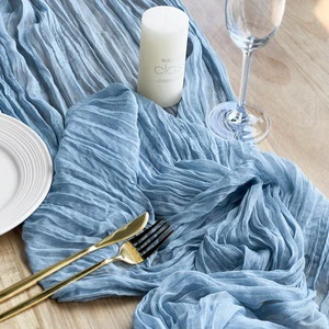 Customized Polyester Gauze Wedding Cheesecloth Table Runner Dusty Blue Table Runners For Wedding Reception