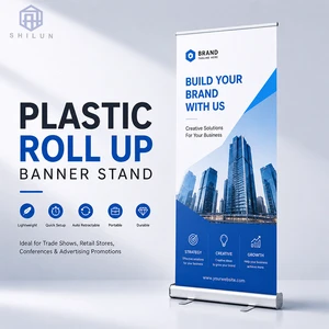 Plastic Roll Up Banner Stand 80x200cm Portable Retractable Advertising Display For Trade Show Retail Promotion Conference