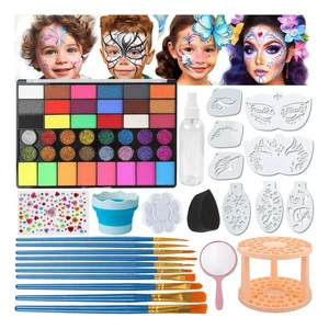 42 Colors Water Based Face Paint Kit for Kids Adults With Brushes Stencils Gem Stickers