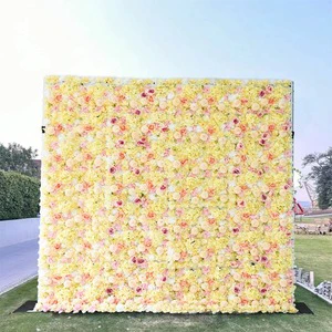 Silk Fabric Rose Flower Wall Three-Dimensional Background Decoration for Wedding Mall Window Outdoor