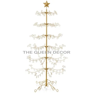 Hot Selling Gold Metal Christmas Trees Display Stand Holiday Ornament Decoration Accessory Led Lighting Metal