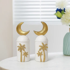 Muslim Islamic Eid Mubarak White Resin Ramadan Decorations Moon Star Ornaments Table Home Decoration Party Supplies RUIYI Brand