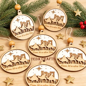 Custom Multi-layer Wooden Christmas Ornaments Plywood Multi-layer Christmas Pendants