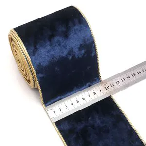 Christmas Ribbon Wire Edge Wired Velvet Ribbon 4 Inch Red Velvet Ribbon Wired With Gold Trim for Christmas Decoration Supply