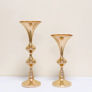 HJ240057 Wedding Vase Large Golden Metal Trumpet Flower Stand Wedding Centerpiece Flower Vase Table Centerpiece