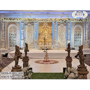 Amazing South Indian Event Wedding Stage Decoration Elegant White Gold Theme Wedding Stage Big FRP Stage for Wedding Decor USA