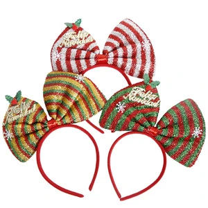 For Cross-border European American Handmade Fabric Christmas Decoration Bow Hairband Rainbow Snowflake Headdress Headband