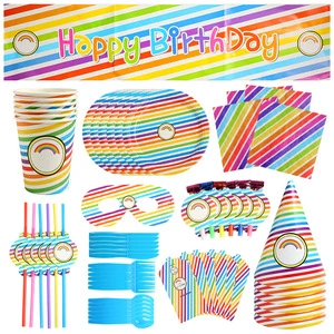 Party Favor Stock Supplies Rainbow Theme Party Tableware Table Decorations