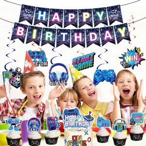 Neon Game Theme Disposable Paper Birthday Cake Party Decoration Supplies Set for Home and Outdoor Use