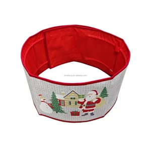 Wholesale JMT Flannel Expandable Christmas Tree Skirt Stand Band with Digital Printed Santa Boucle Trims for Holiday Decorations