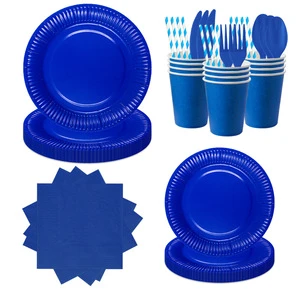 90Pcs for 10 People Party Decoration Solid Color Tableware Paper Plate Set Party Supplies Set Birthday Party Decoration