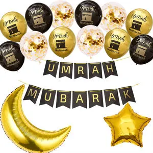 16-Inch Umrah Mubarak Balloon Set Aluminum Islamic Festive Religious Ramadan & Eid Party Supplies for Celebrations