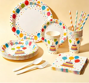 Hot Sale All-in-One Colorful Polka Dot Balloon Birthday Theme Disposable Party Tableware Set Birthday Celebration Party Supplies