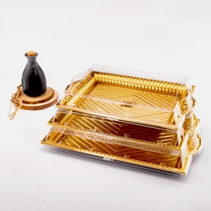 Recyclable Eco-friendly Disposable Tray Plate Multi Size Gold PET Thickened Raised Edge for Pizza Cake Snack Cookie Wedding