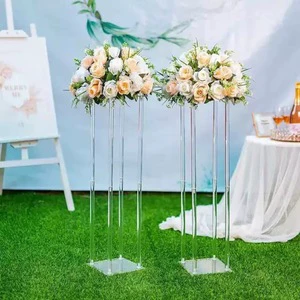 2026 New Style European Transparent Acrylic Crystal Square Flower Stand Wedding Table Centerpiece Decor