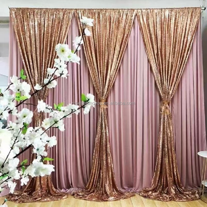Customized Wedding Church Stage Decoration Beautiful Milk Silk Sequins Swag Drape Curtains Backdrop Set With Valance