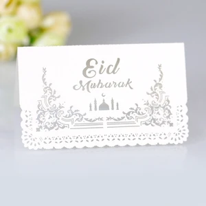 50 Pcs/Pack Eid Mubarak Paper Place Name Seat Castle Card Cards for Eid Ramadan Party Table Decor Supplies