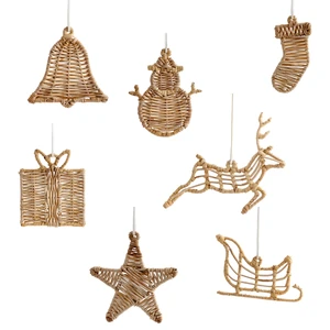Handmade Rattan Christmas Tree Hanging Ornaments Xmas Decorations for Holiday Stand and Accessories