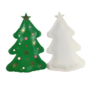 Christmas Ppaper Plates Tableware Tree Shaped Design Cups Disposable Xmas Paper Plates for Christmas Supplies Decoration