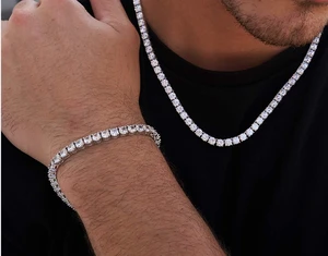 Jewelry Set in Stock 5mm 6mm Moissanite Tennis Bracelet Chain Necklace Men 925 Sterling Silver Hip Hop Jewelry Ready to Ship