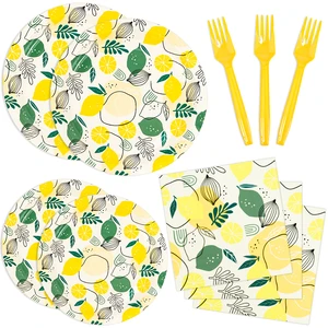 Donghui Summer Lemon Theme Disposable Dinnerware Set Party Decorations Thick Paper Plate Napkin Cup Tableware Party Supplies
