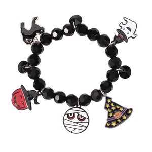 Halloween Zinc Alloy Bohemian Chic Punk Pumpkin Ghost Bats Death Pendant Beading Bracelet Charm Wrist Strap for Party