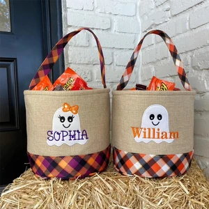 Low MOQ Wholesale New Halloween Decoration Supplies Round Tote Bag Children's Candy Gift Pumpkin Bag Ghost Witch Pumpkin Decor