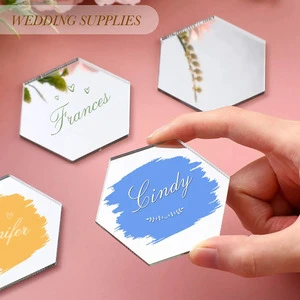 Mirror Hexagon Acrylic Place Cards for Wedding Guest Names Table Numbers Blank Acrylic Plates