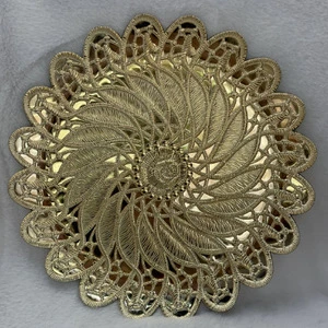 Elegant Gold Plastic Table Chargers Intricate Lace Embossed Round for Hotel Restaurant Wedding Decoration
