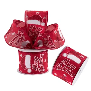 Red Ribbon Merry Christmas Snowman Christmas Tree Decorative Ribbon Wire Edge Christmas Ribbon