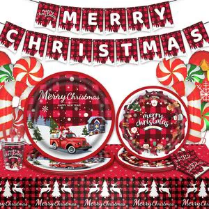 Overstock Christmas Theme Party Decoration With Tableware Cutlery Napkin Tablecloth Balloon Baby Shower Party Supplies