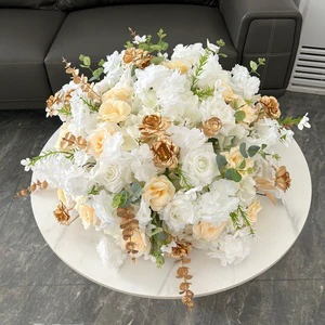 New Cross-border Golden Rose Eucalyptus Gypsophila Silk Artificial Flowers Purely Handmade Wedding Table Arrangement Ball