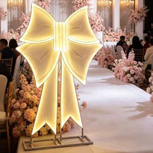 Large Luxurious Iron LED Bow Light Stage Guide Freestanding Wedding Decoration for Aisle Party Event Backdrop