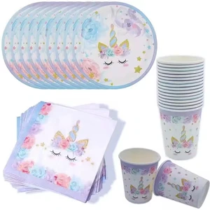 Hstyle E3238 102PCS Paper Honeycomb Latex Balloon Happy Birthday Banner for Unicorn Party Unicorn Party Dinner Tableware Kit