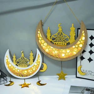 DAMAI Islamic Wall Decor Pendant Wooden Acrylic Moon Star Hanging for Eid Ramadan Mubarak Parties Eid Mubarak Party Supplies