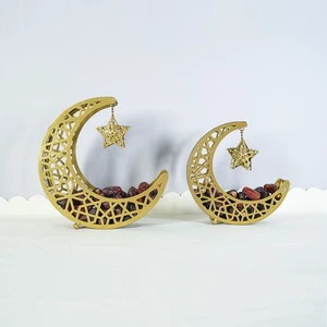 Ramadan Muslim Moon-Shaped Arabic Snack Storage Box Iron Tray Cut-out for Home Furnishings and Party Decorations for Ramadan