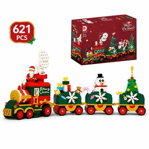 621PCS Christmas Train Building Block Set With Santa Snowman Gift Cars Light-Up Holiday Brick Toy Wholesale Kids Christmas Decor