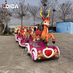 Kids Animal Trackless Train Set Indoor/Outdoor Electric Christmas Ride With Reindeer Design